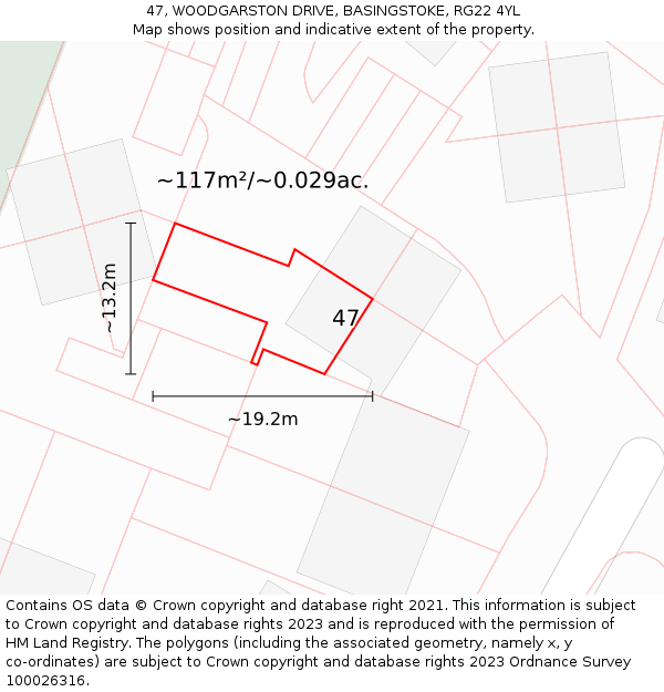 47, WOODGARSTON DRIVE, BASINGSTOKE, RG22 4YL: Plot and title map
