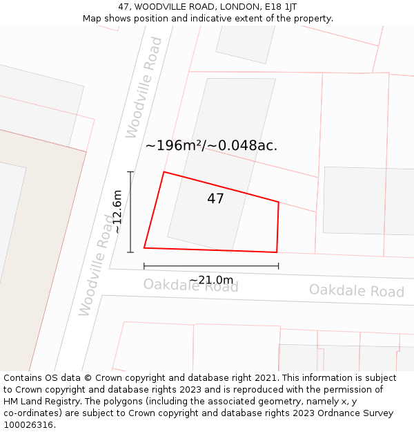 47, WOODVILLE ROAD, LONDON, E18 1JT: Plot and title map
