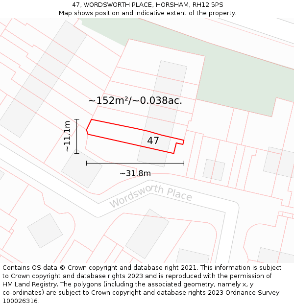 47, WORDSWORTH PLACE, HORSHAM, RH12 5PS: Plot and title map