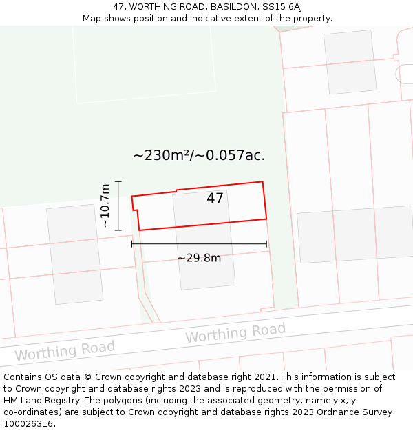 47, WORTHING ROAD, BASILDON, SS15 6AJ: Plot and title map