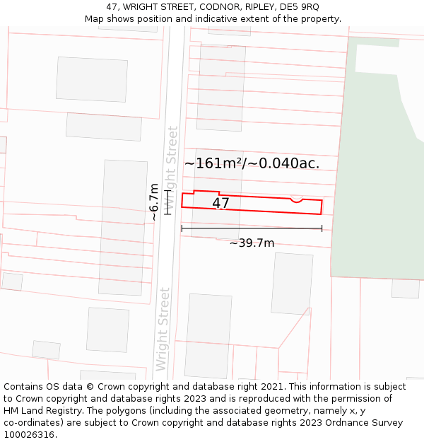47, WRIGHT STREET, CODNOR, RIPLEY, DE5 9RQ: Plot and title map