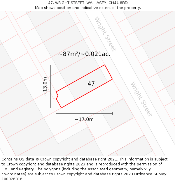 47, WRIGHT STREET, WALLASEY, CH44 8BD: Plot and title map