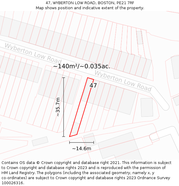 47, WYBERTON LOW ROAD, BOSTON, PE21 7RF: Plot and title map