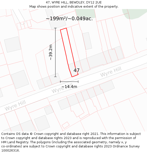 47, WYRE HILL, BEWDLEY, DY12 2UE: Plot and title map
