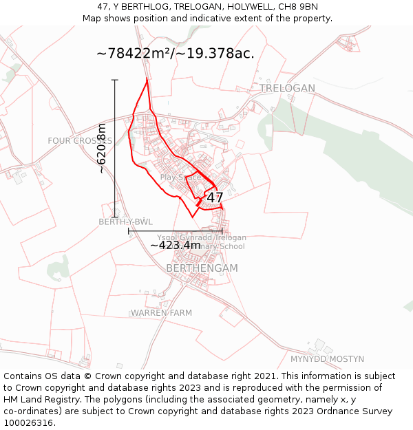 47, Y BERTHLOG, TRELOGAN, HOLYWELL, CH8 9BN: Plot and title map