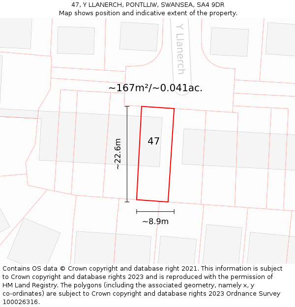 47, Y LLANERCH, PONTLLIW, SWANSEA, SA4 9DR: Plot and title map