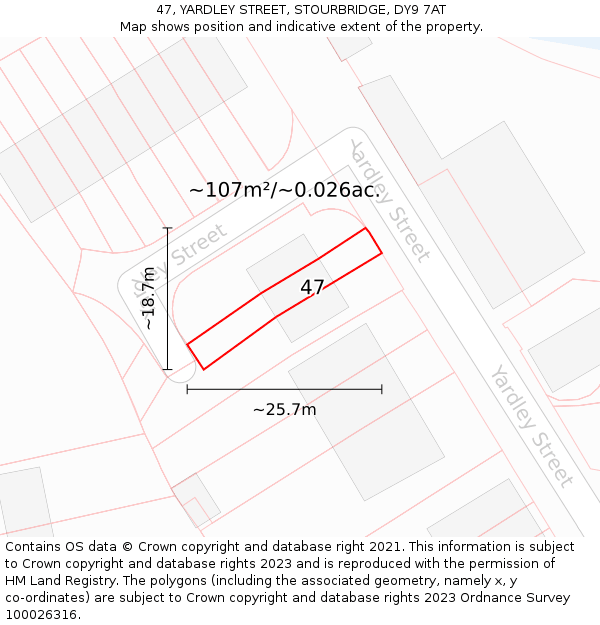 47, YARDLEY STREET, STOURBRIDGE, DY9 7AT: Plot and title map