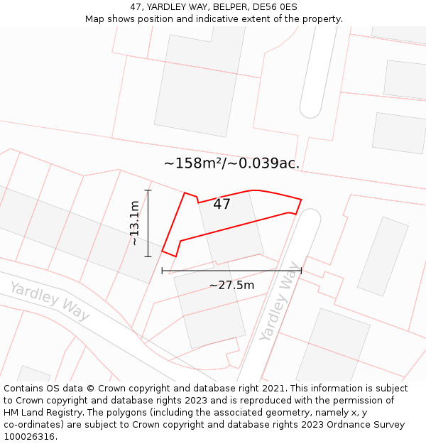 47, YARDLEY WAY, BELPER, DE56 0ES: Plot and title map