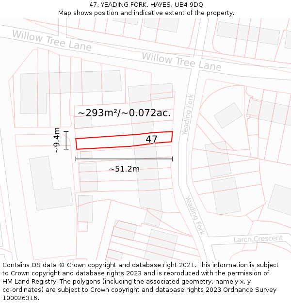 47, YEADING FORK, HAYES, UB4 9DQ: Plot and title map