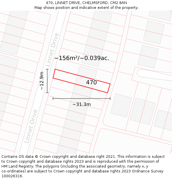 470, LINNET DRIVE, CHELMSFORD, CM2 8AN: Plot and title map