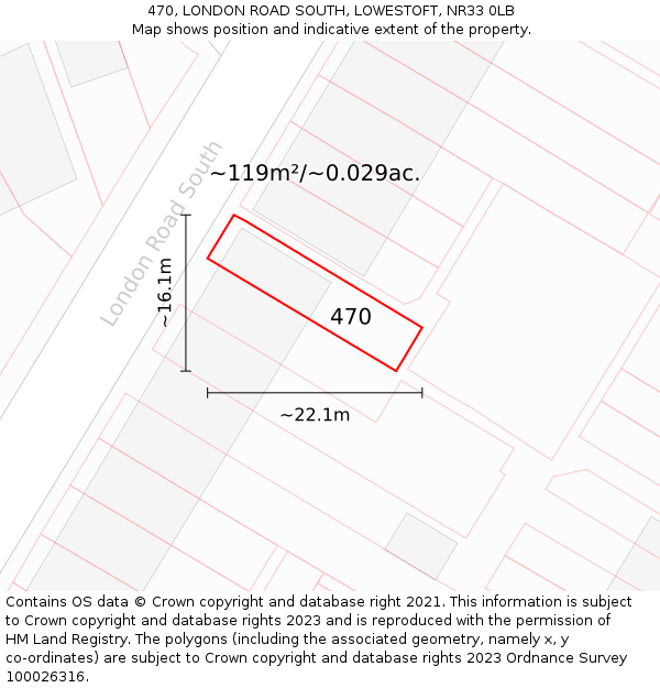 470, LONDON ROAD SOUTH, LOWESTOFT, NR33 0LB: Plot and title map