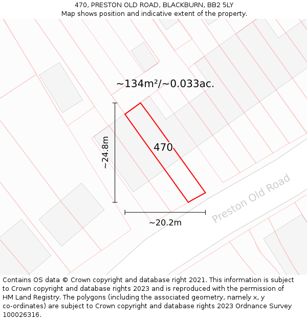 470, PRESTON OLD ROAD, BLACKBURN, BB2 5LY: Plot and title map