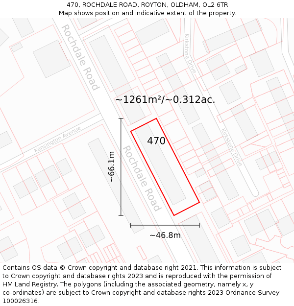 470, ROCHDALE ROAD, ROYTON, OLDHAM, OL2 6TR: Plot and title map