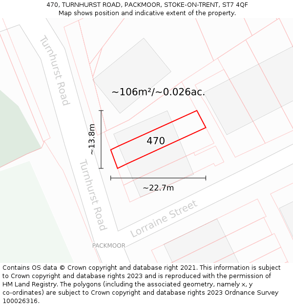 470, TURNHURST ROAD, PACKMOOR, STOKE-ON-TRENT, ST7 4QF: Plot and title map