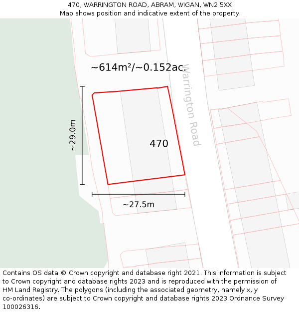 470, WARRINGTON ROAD, ABRAM, WIGAN, WN2 5XX: Plot and title map