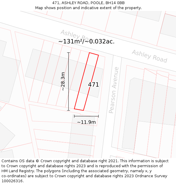 471, ASHLEY ROAD, POOLE, BH14 0BB: Plot and title map