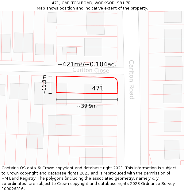 471, CARLTON ROAD, WORKSOP, S81 7PL: Plot and title map