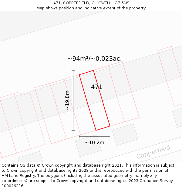471, COPPERFIELD, CHIGWELL, IG7 5NS: Plot and title map