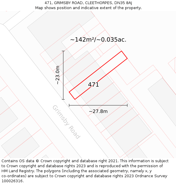 471, GRIMSBY ROAD, CLEETHORPES, DN35 8AJ: Plot and title map