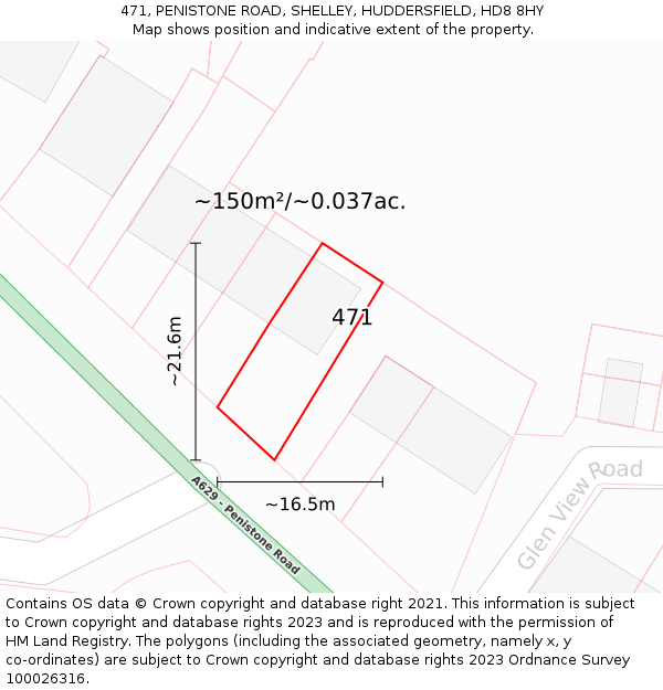 471, PENISTONE ROAD, SHELLEY, HUDDERSFIELD, HD8 8HY: Plot and title map
