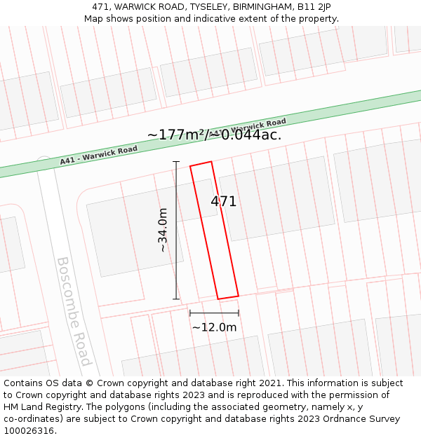 471, WARWICK ROAD, TYSELEY, BIRMINGHAM, B11 2JP: Plot and title map