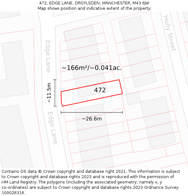 472, EDGE LANE, DROYLSDEN, MANCHESTER, M43 6JW: Plot and title map
