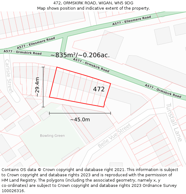472, ORMSKIRK ROAD, WIGAN, WN5 9DG: Plot and title map