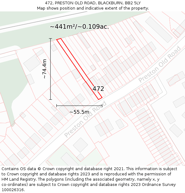 472, PRESTON OLD ROAD, BLACKBURN, BB2 5LY: Plot and title map