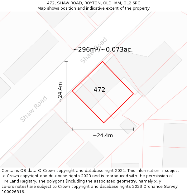 472, SHAW ROAD, ROYTON, OLDHAM, OL2 6PG: Plot and title map
