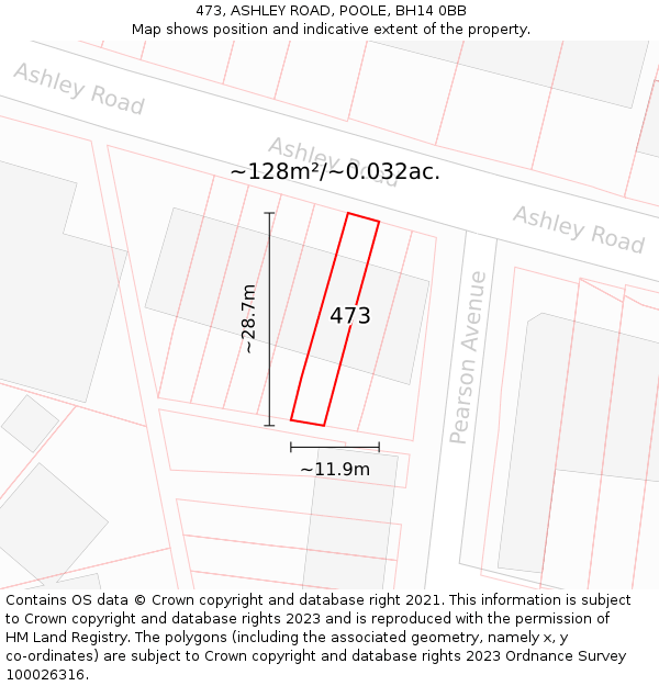 473, ASHLEY ROAD, POOLE, BH14 0BB: Plot and title map