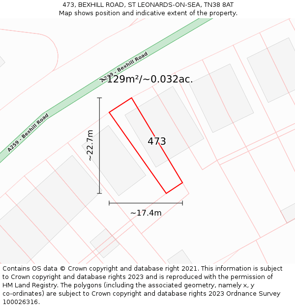 473, BEXHILL ROAD, ST LEONARDS-ON-SEA, TN38 8AT: Plot and title map