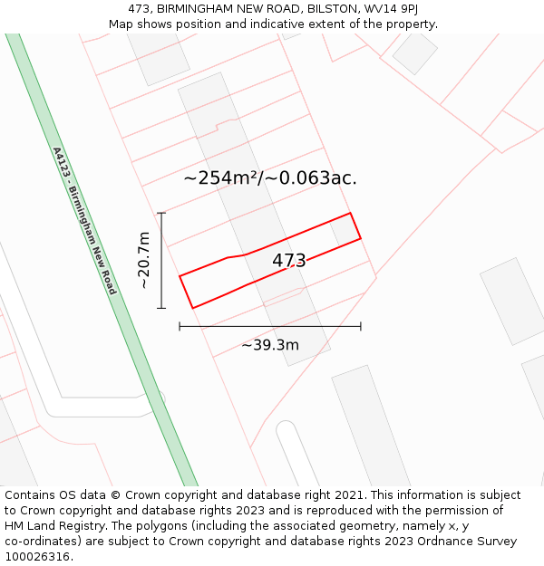 473, BIRMINGHAM NEW ROAD, BILSTON, WV14 9PJ: Plot and title map