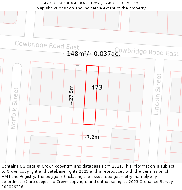 473, COWBRIDGE ROAD EAST, CARDIFF, CF5 1BA: Plot and title map