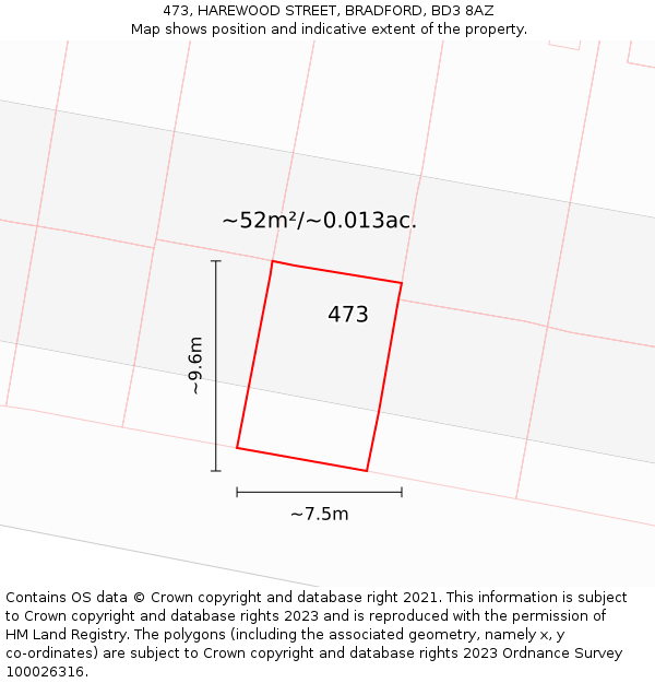 473, HAREWOOD STREET, BRADFORD, BD3 8AZ: Plot and title map