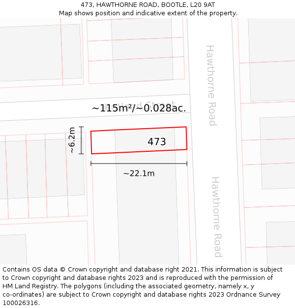 473, HAWTHORNE ROAD, BOOTLE, L20 9AT: Plot and title map