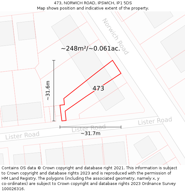 473, NORWICH ROAD, IPSWICH, IP1 5DS: Plot and title map