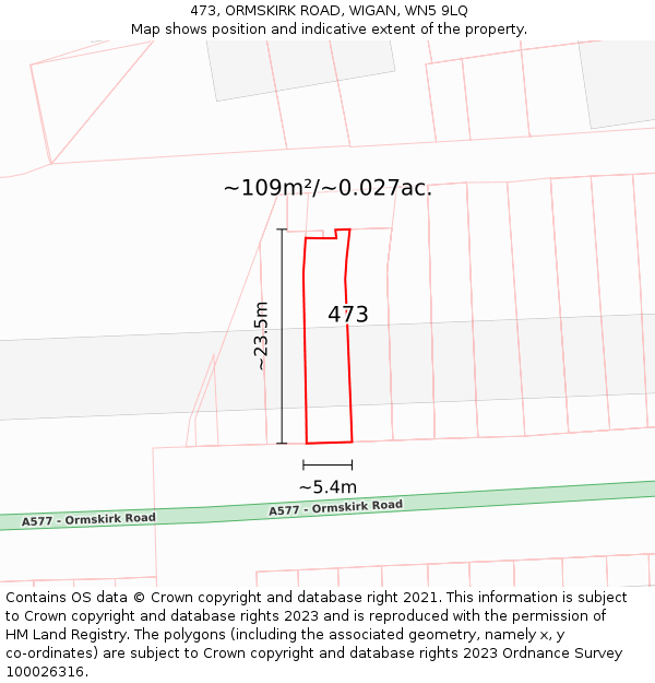 473, ORMSKIRK ROAD, WIGAN, WN5 9LQ: Plot and title map