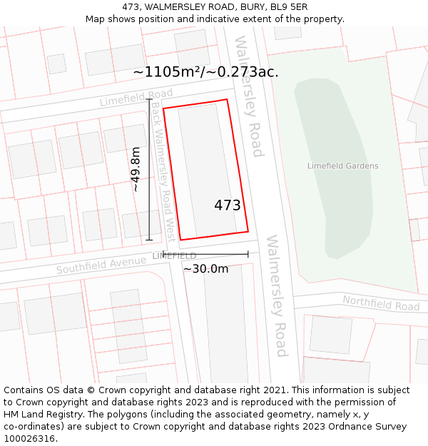 473, WALMERSLEY ROAD, BURY, BL9 5ER: Plot and title map