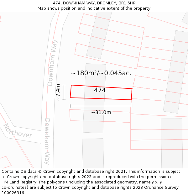 474, DOWNHAM WAY, BROMLEY, BR1 5HP: Plot and title map