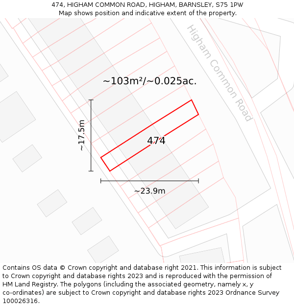 474, HIGHAM COMMON ROAD, HIGHAM, BARNSLEY, S75 1PW: Plot and title map