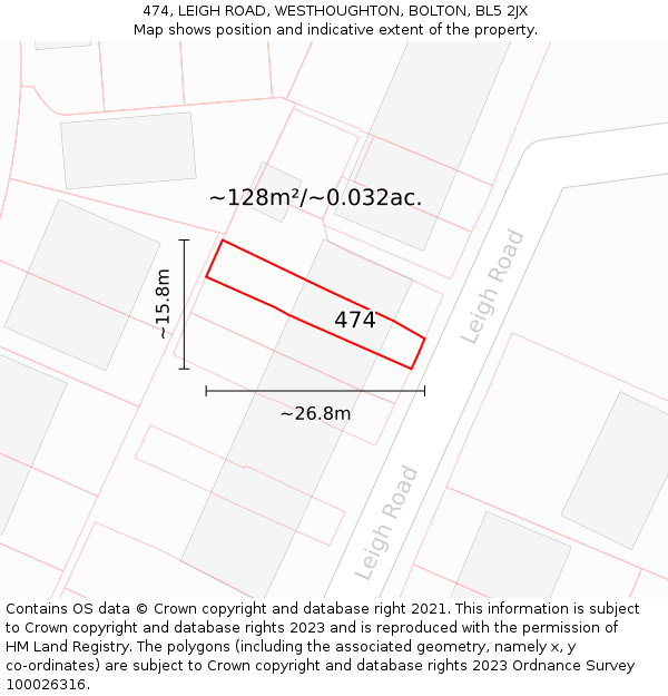 474, LEIGH ROAD, WESTHOUGHTON, BOLTON, BL5 2JX: Plot and title map