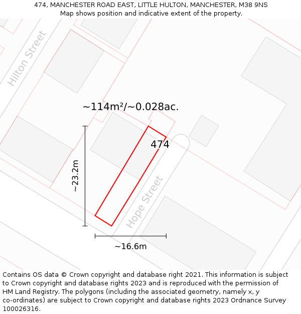 474, MANCHESTER ROAD EAST, LITTLE HULTON, MANCHESTER, M38 9NS: Plot and title map