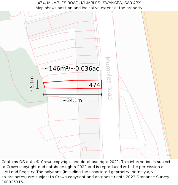 474, MUMBLES ROAD, MUMBLES, SWANSEA, SA3 4BX: Plot and title map