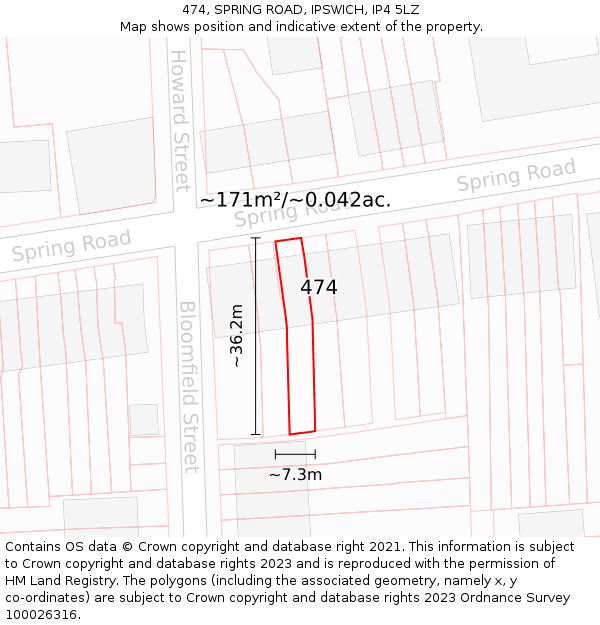 474, SPRING ROAD, IPSWICH, IP4 5LZ: Plot and title map