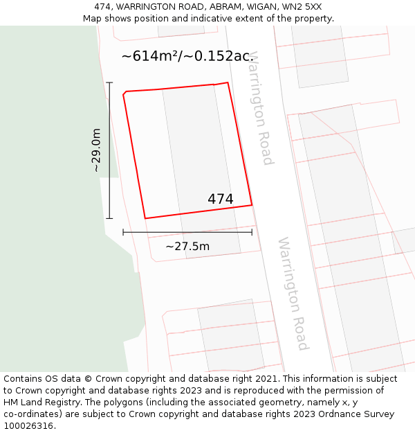 474, WARRINGTON ROAD, ABRAM, WIGAN, WN2 5XX: Plot and title map