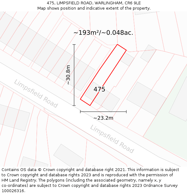 475, LIMPSFIELD ROAD, WARLINGHAM, CR6 9LE: Plot and title map