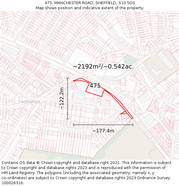 475, MANCHESTER ROAD, SHEFFIELD, S10 5DS: Plot and title map