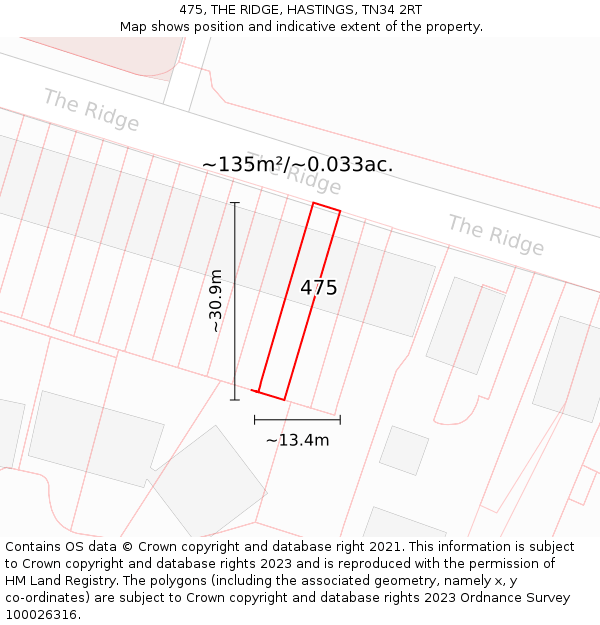 475, THE RIDGE, HASTINGS, TN34 2RT: Plot and title map