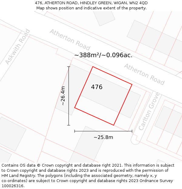 476, ATHERTON ROAD, HINDLEY GREEN, WIGAN, WN2 4QD: Plot and title map