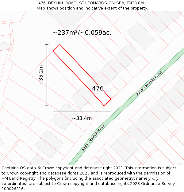 476, BEXHILL ROAD, ST LEONARDS-ON-SEA, TN38 8AU: Plot and title map